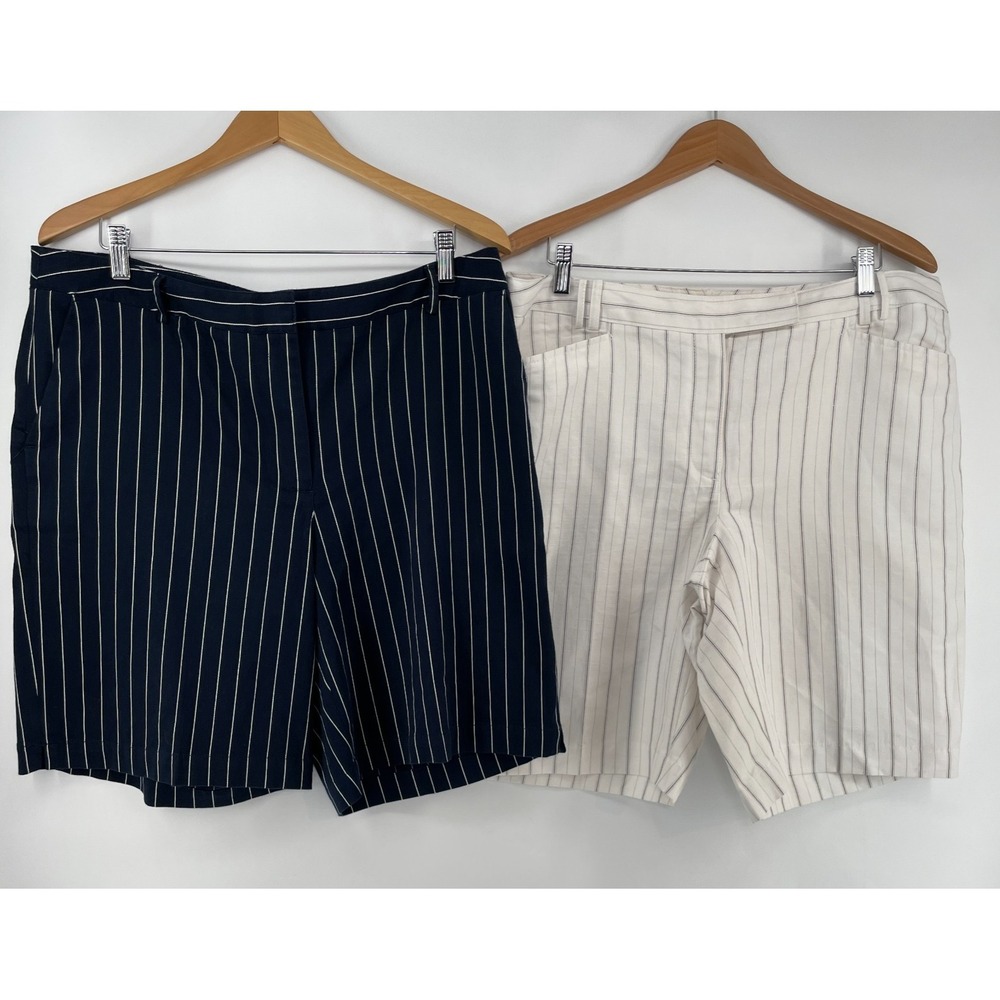 Liz Golf Bermuda Shorts 16 Audra Stripes Cotton Linen Blend Lot 2 Preppy Capsule